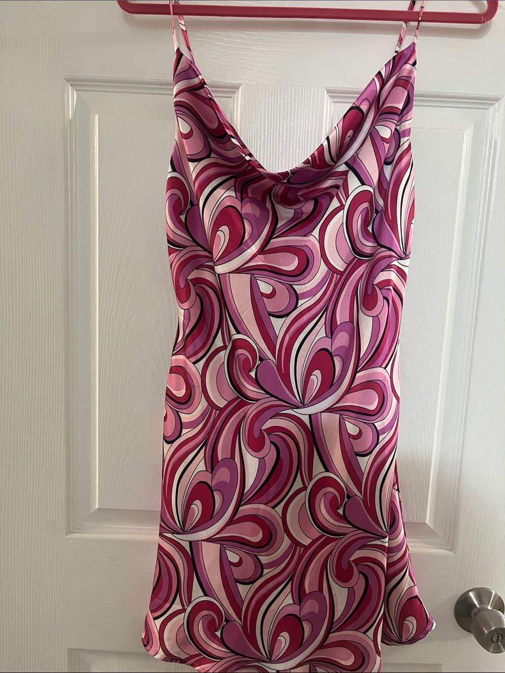 Pink Swirl Cowl Neck Mini Dress